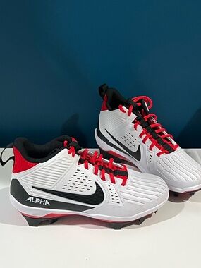 NEW Nike Mens Alpha Menace Strong White, Red & Black Alpha Cleats Sneakers